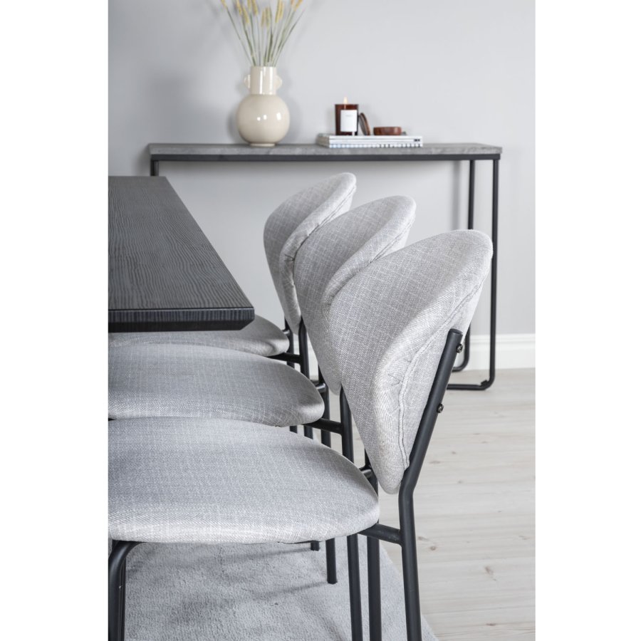 VENTURE DESIGN Marina spisebordsst, m. 6 stole - sort finer/sort metal og gr stof/sort metal