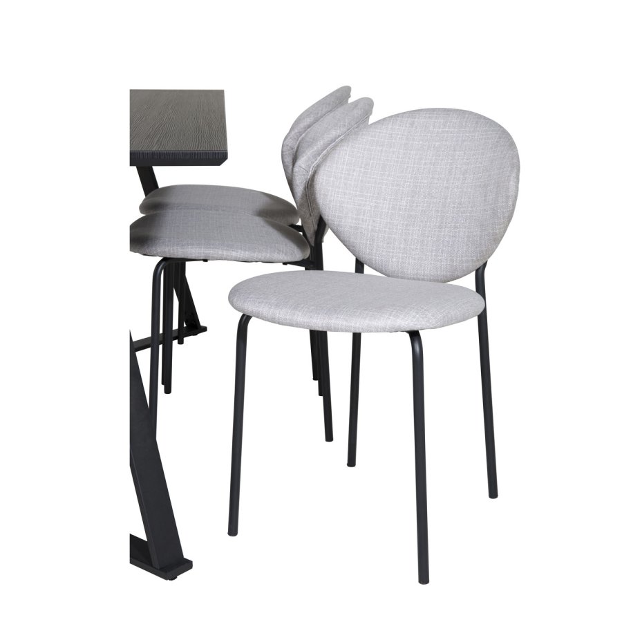 VENTURE DESIGN Marina spisebordsst, m. 6 stole - sort finer/sort metal og gr stof/sort metal