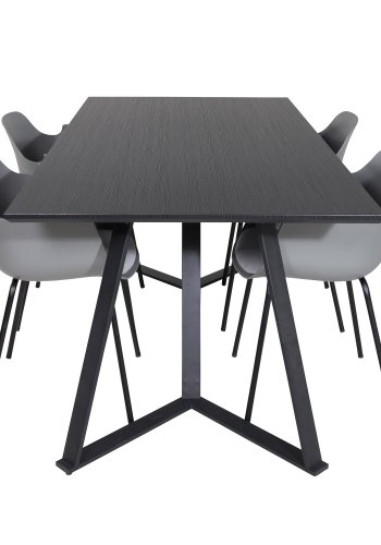 VENTURE DESIGN Marina spisebordsst, m. 4 stole - sort finer/sort metal og gr plastik/sort metal