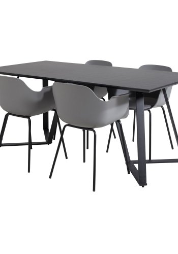 VENTURE DESIGN Marina spisebordsst, m. 4 stole - sort finer/sort metal og gr plastik/sort metal