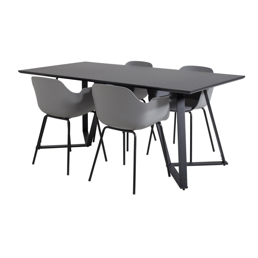 VENTURE DESIGN Marina spisebordsst, m. 4 stole - sort finer/sort metal og gr plastik/sort metal
