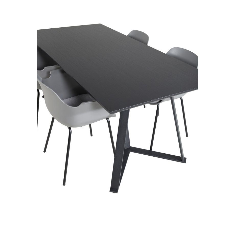 VENTURE DESIGN Marina spisebordsst, m. 4 stole - sort finer/sort metal og gr plastik/sort metal