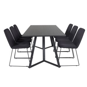 VENTURE DESIGN Marina Matbordsset, med 6 Stolar - Svart Fanér / Svart Metall och Svart Tyg / Svart Metall