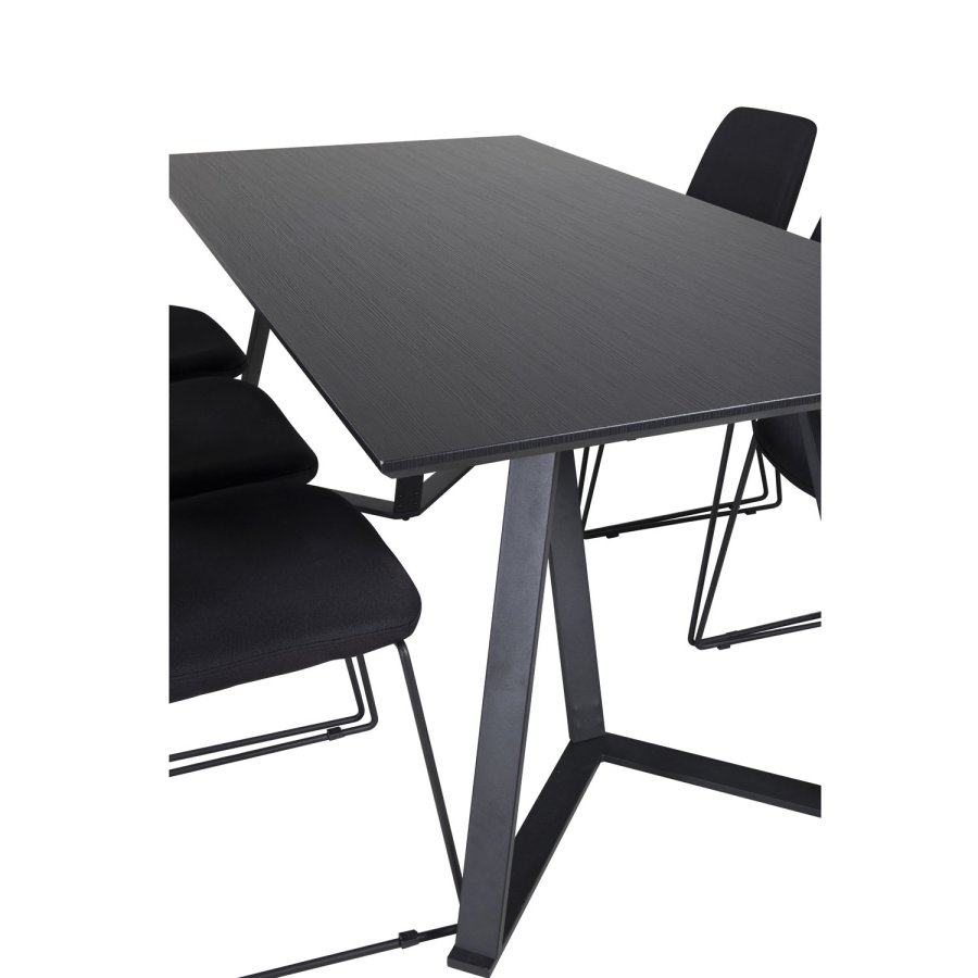VENTURE DESIGN Marina spisebordsst, m. 6 stole - sort finer/sort metal og sort stof/sort metal