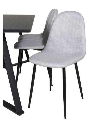 VENTURE DESIGN Marina Matbordsset, med 6 Stolar - Svart Fanér / Svart Metall och Ljusgrtt Tyg / Svart Metall