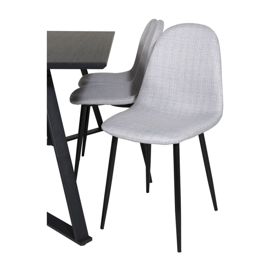 VENTURE DESIGN Marina Matbordsset, med 6 Stolar - Svart Fanér / Svart Metall och Ljusgrtt Tyg / Svart Metall