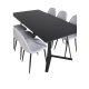 VENTURE DESIGN Marina Matbordsset, med 6 Stolar - Svart Fanér / Svart Metall och Ljusgrtt Tyg / Svart Metall