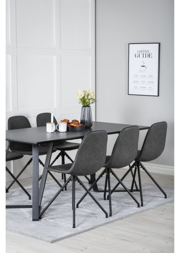 VENTURE DESIGN Marina spisebordsst, m. 6 stole - sort finer/sort metal og sort PU/sort metal