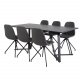 VENTURE DESIGN Marina spisebordsst, m. 6 stole - sort finer/sort metal og sort PU/sort metal