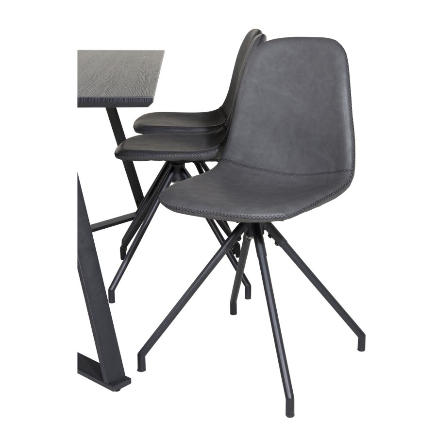 VENTURE DESIGN Marina spisebordsst, m. 6 stole - sort finer/sort metal og sort PU/sort metal