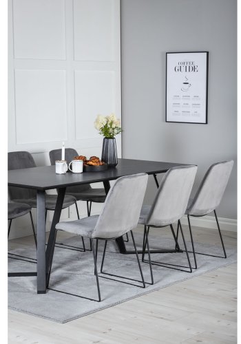 VENTURE DESIGN Marina spisebordsst, m. 6 stole - sort finer/sort metal og gr fljl/sort metal