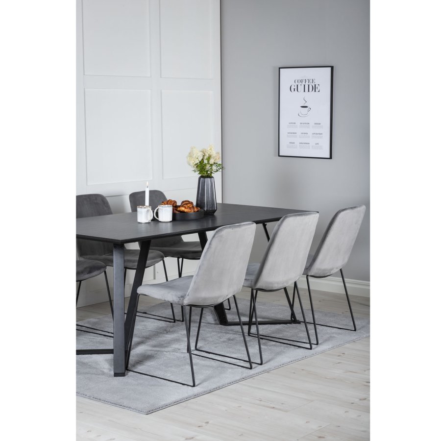 VENTURE DESIGN Marina spisebordsst, m. 6 stole - sort finer/sort metal og gr fljl/sort metal