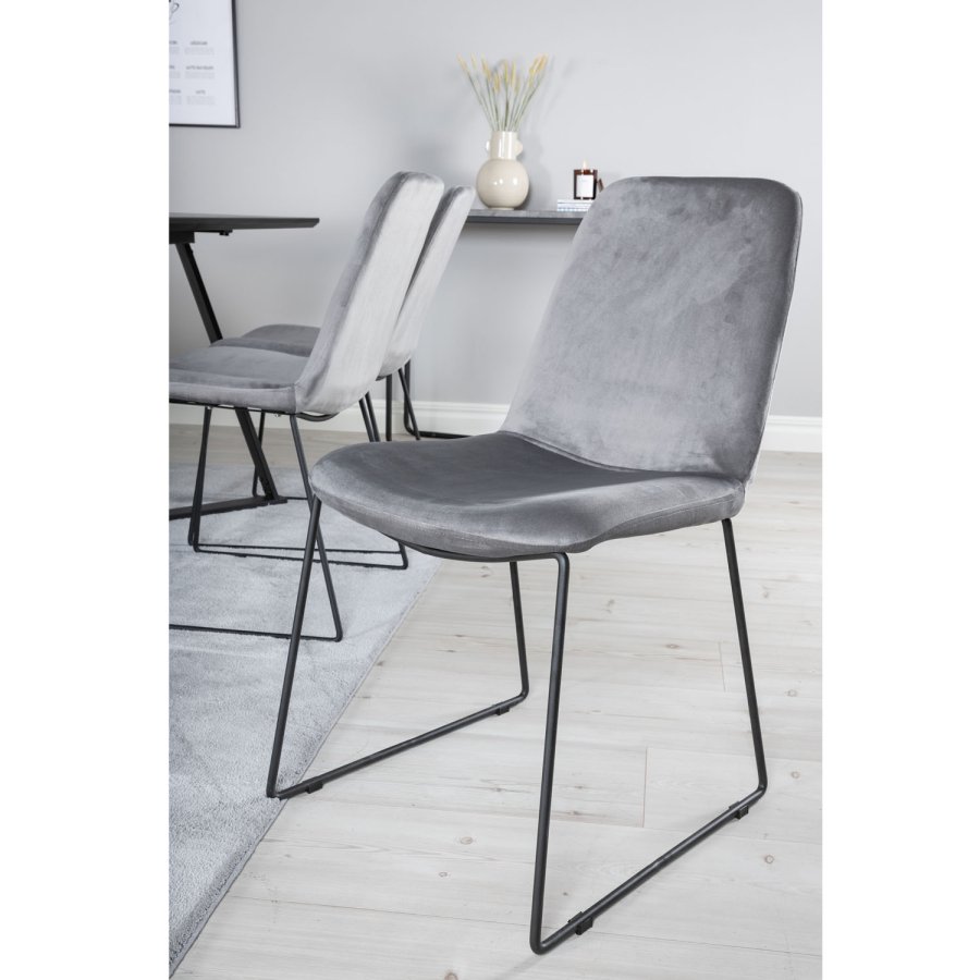 VENTURE DESIGN Marina spisebordsst, m. 6 stole - sort finer/sort metal og gr fljl/sort metal