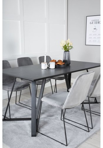 VENTURE DESIGN Marina spisebordsst, m. 6 stole - sort finer/sort metal og gr fljl/sort metal