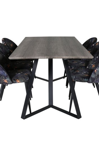 VENTURE DESIGN Marina spisebordsst, m. 6 stole - gr finer/sort metal og multi stof/sort metal