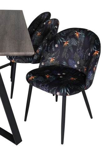 VENTURE DESIGN Marina spisebordsst, m. 6 stole - gr finer/sort metal og multi stof/sort metal