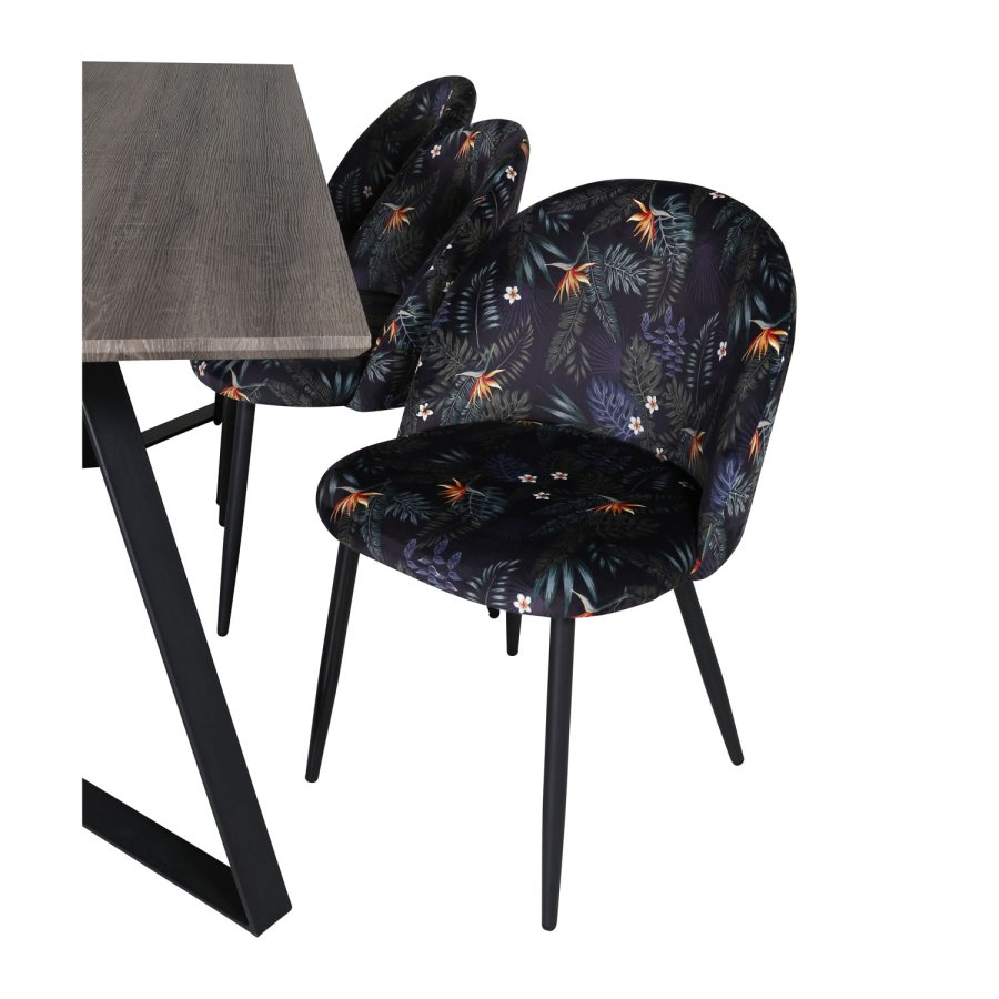 VENTURE DESIGN Marina spisebordsst, m. 6 stole - gr finer/sort metal og multi stof/sort metal