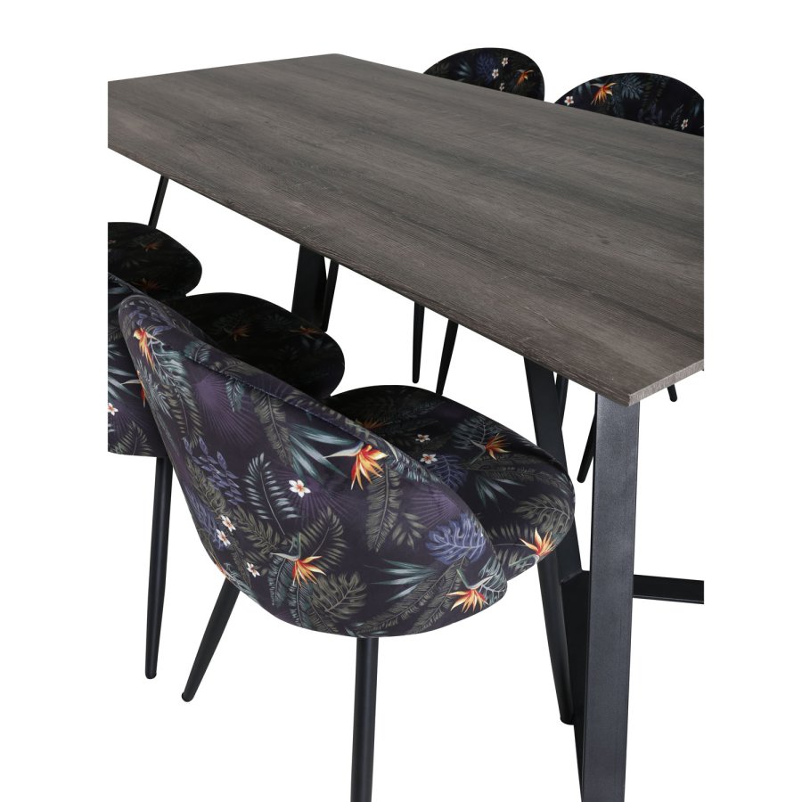 VENTURE DESIGN Marina spisebordsst, m. 6 stole - gr finer/sort metal og multi stof/sort metal
