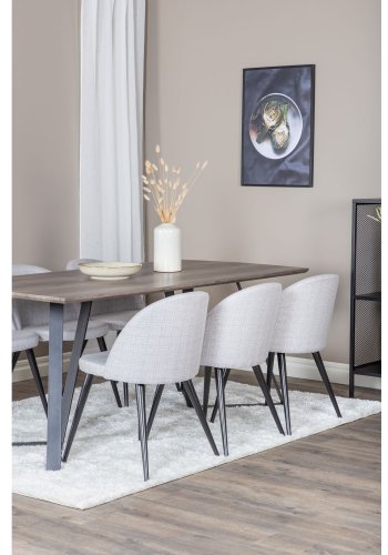 VENTURE DESIGN Marina spisebordsst, m. 6 stole - gr finer/sort metal og lysegr stof/sort metal