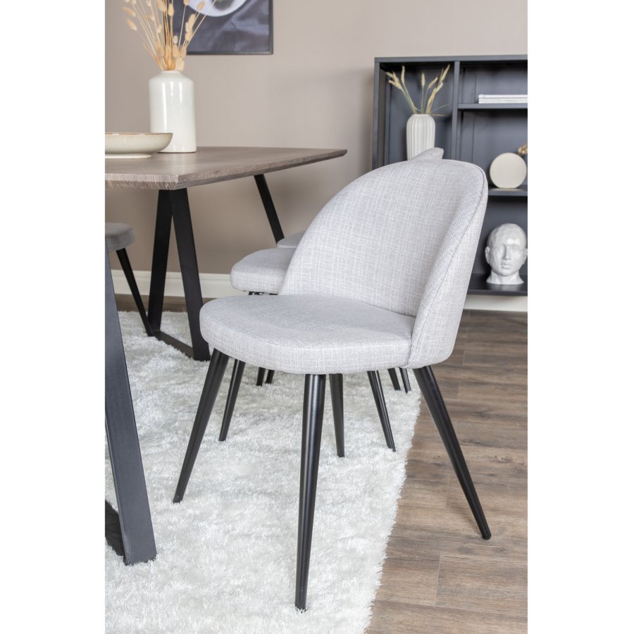 VENTURE DESIGN Marina spisebordsst, m. 6 stole - gr finer/sort metal og lysegr stof/sort metal