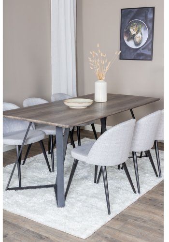VENTURE DESIGN Marina spisebordsst, m. 6 stole - gr finer/sort metal og lysegr stof/sort metal