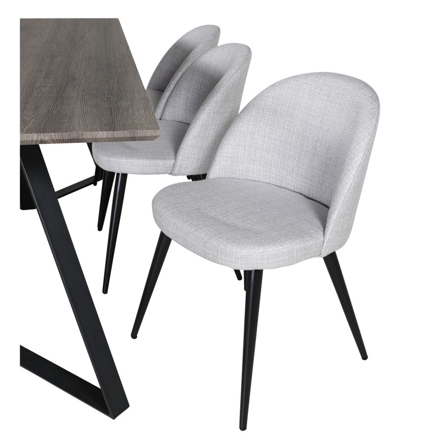 VENTURE DESIGN Marina spisebordsst, m. 6 stole - gr finer/sort metal og lysegr stof/sort metal