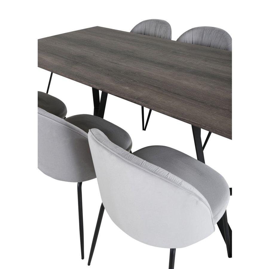 VENTURE DESIGN Marina spisebordsst, m. 6 stole - gr finer/sort metal og gr fljl/sort metal