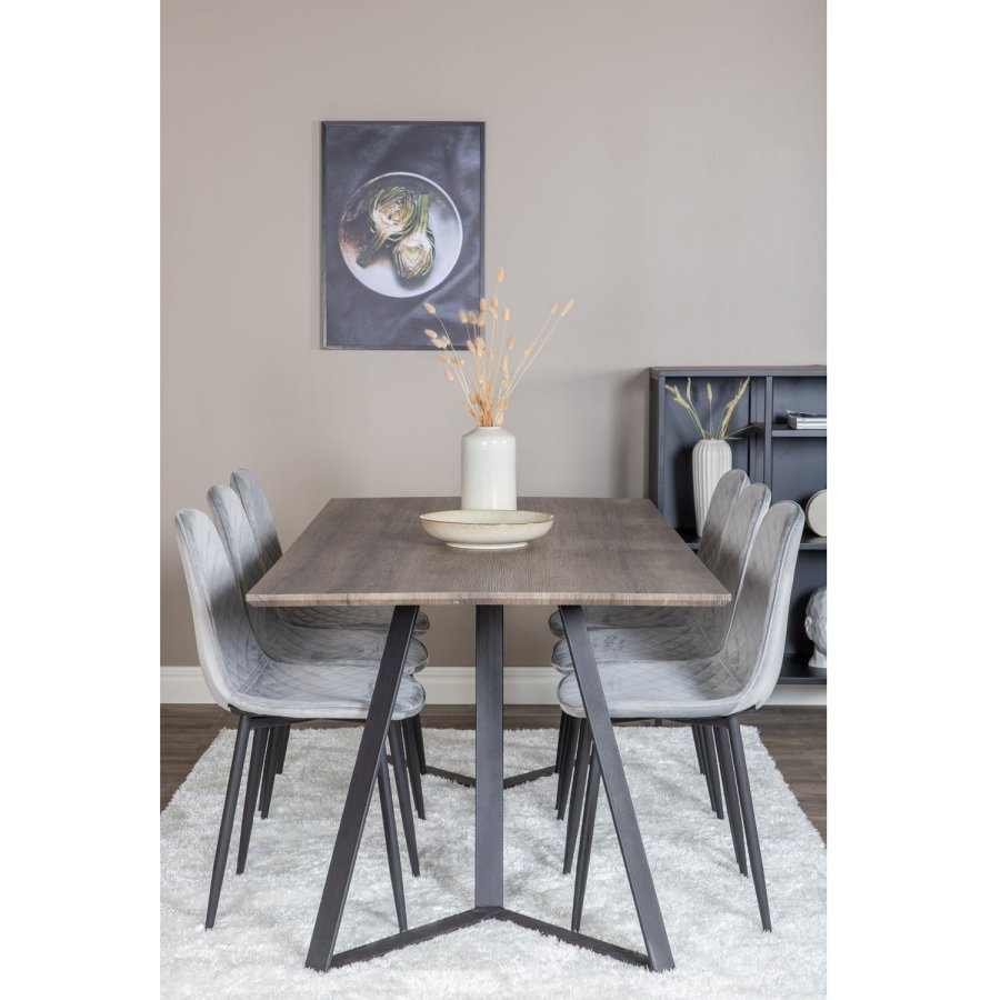 VENTURE DESIGN Marina spisebordsst, m. 6 stole - gr finer/sort metal og gr fljl/sort metal