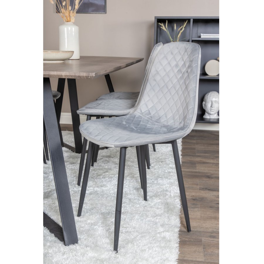 VENTURE DESIGN Marina spisebordsst, m. 6 stole - gr finer/sort metal og gr fljl/sort metal