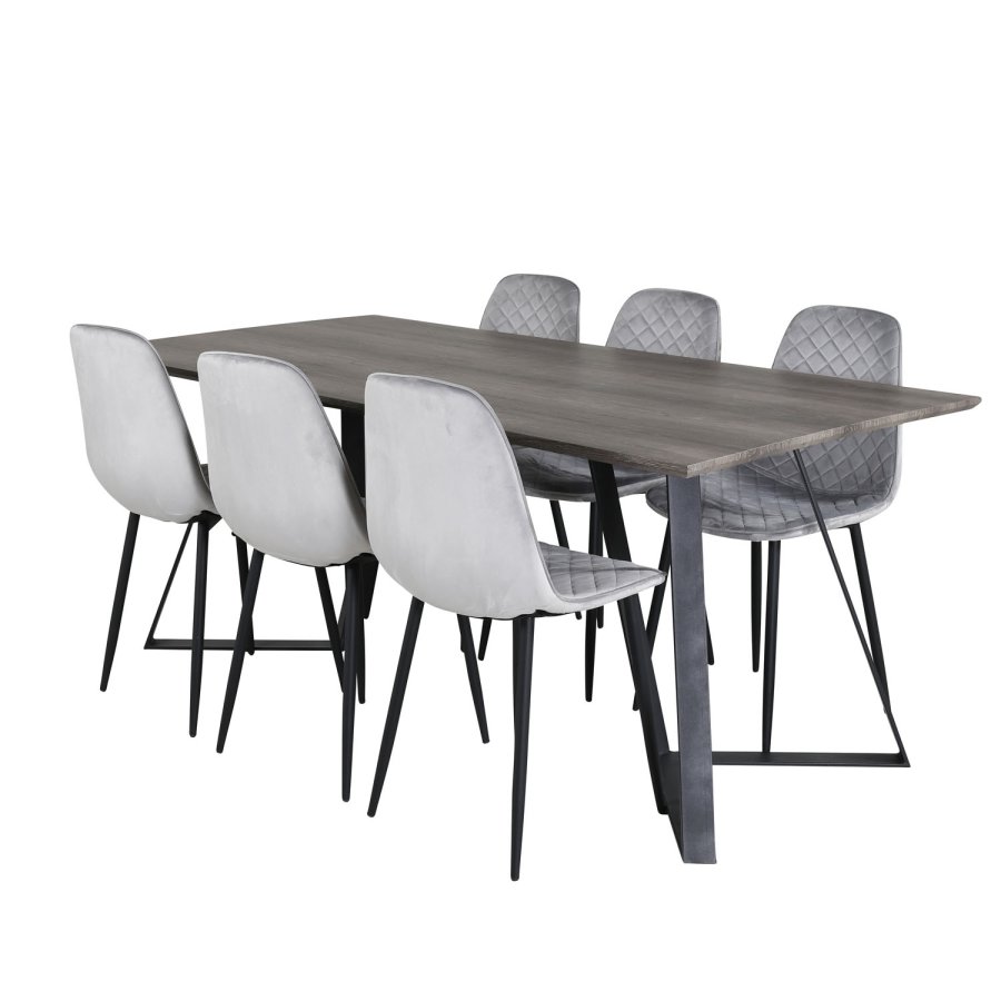 VENTURE DESIGN Marina spisebordsst, m. 6 stole - gr finer/sort metal og gr fljl/sort metal