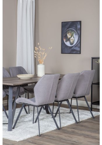 VENTURE DESIGN Marina spisebordsst, m. 6 stole - gr finer/sort metal og gr stof/sort metal