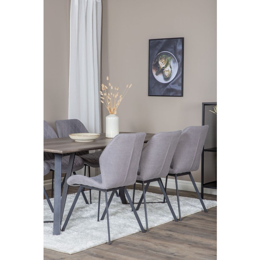 VENTURE DESIGN Marina spisebordsst, m. 6 stole - gr finer/sort metal og gr stof/sort metal