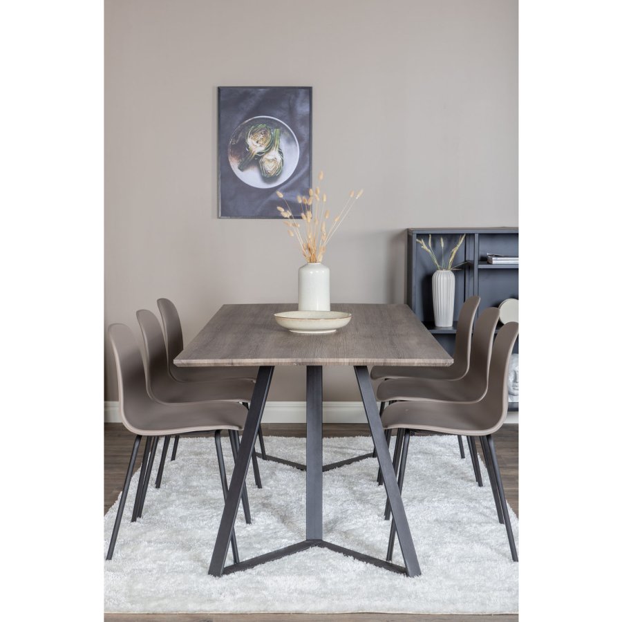 VENTURE DESIGN Marina spisebordsst, m. 6 stole - gr finer/sort metal og khaki plastik/sort metal
