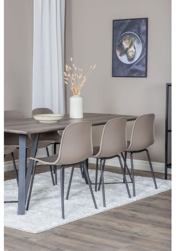VENTURE DESIGN Marina spisebordsst, m. 6 stole - gr finer/sort metal og khaki plastik/sort metal
