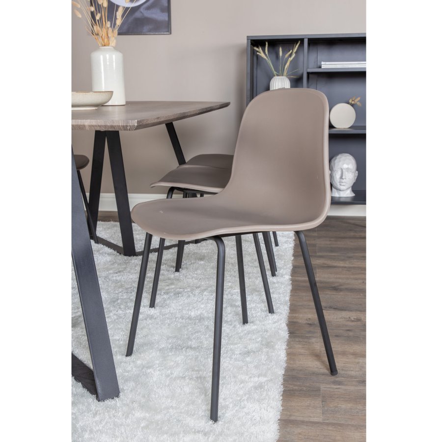 VENTURE DESIGN Marina spisebordsst, m. 6 stole - gr finer/sort metal og khaki plastik/sort metal