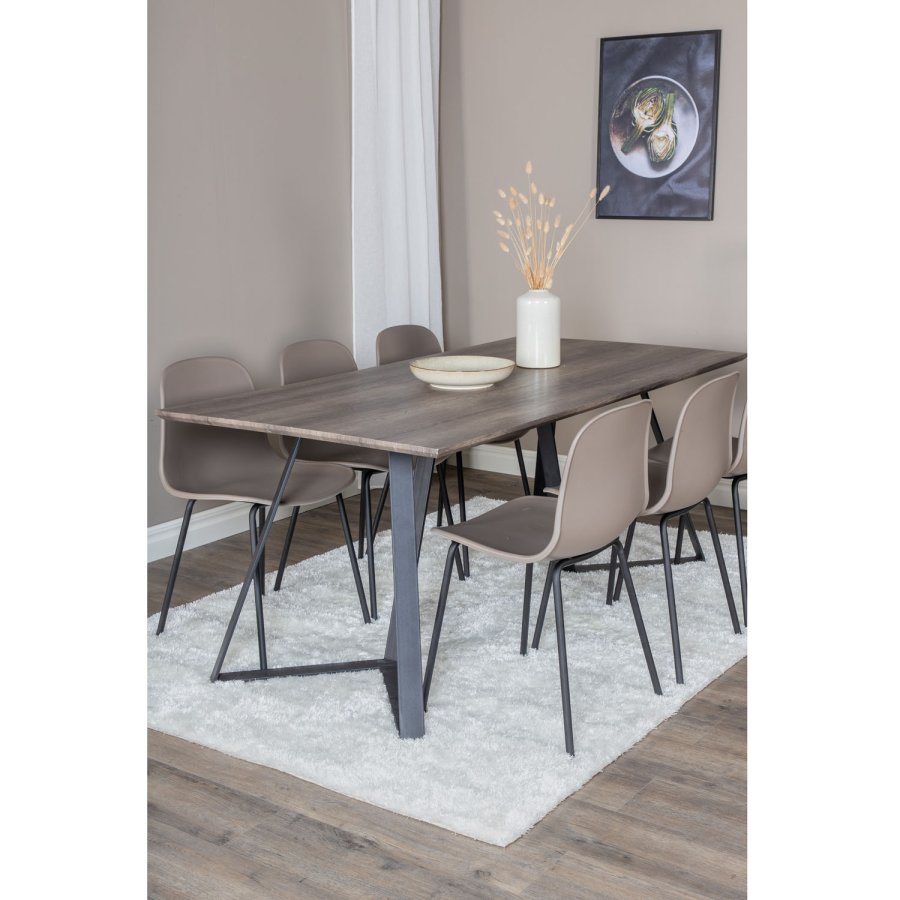VENTURE DESIGN Marina spisebordsst, m. 6 stole - gr finer/sort metal og khaki plastik/sort metal