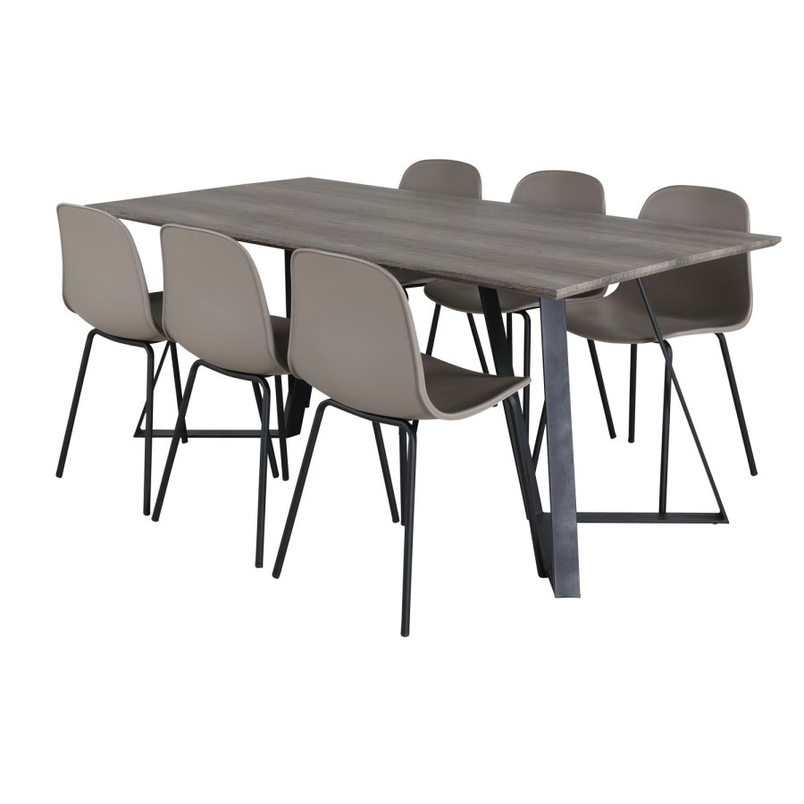 VENTURE DESIGN Marina spisebordsst, m. 6 stole - gr finer/sort metal og khaki plastik/sort metal
