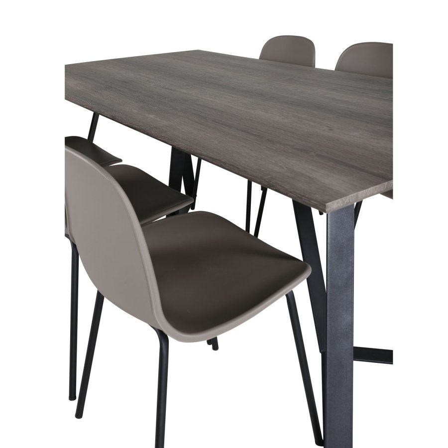 VENTURE DESIGN Marina spisebordsst, m. 6 stole - gr finer/sort metal og khaki plastik/sort metal