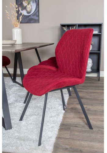 VENTURE DESIGN Marina Matbordsset, med 6 Stolar - Gr Fanér / Svart Metall och Rött Tyg / Svart Metall