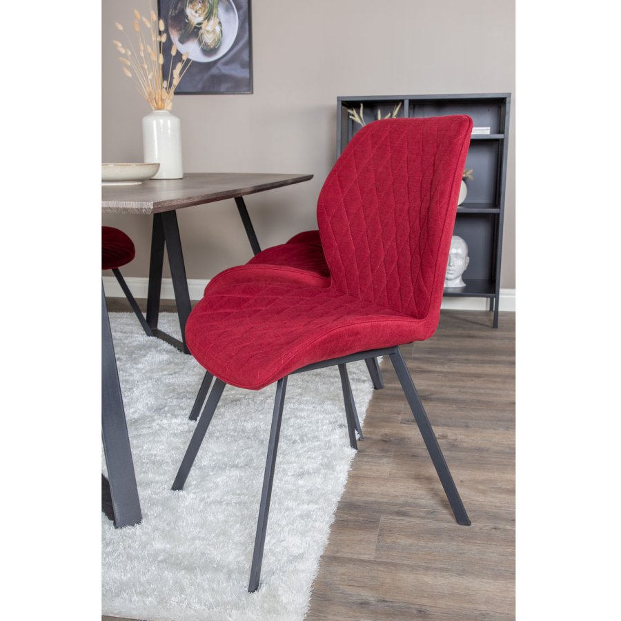 VENTURE DESIGN Marina Matbordsset, med 6 Stolar - Gr Fanér / Svart Metall och Rött Tyg / Svart Metall