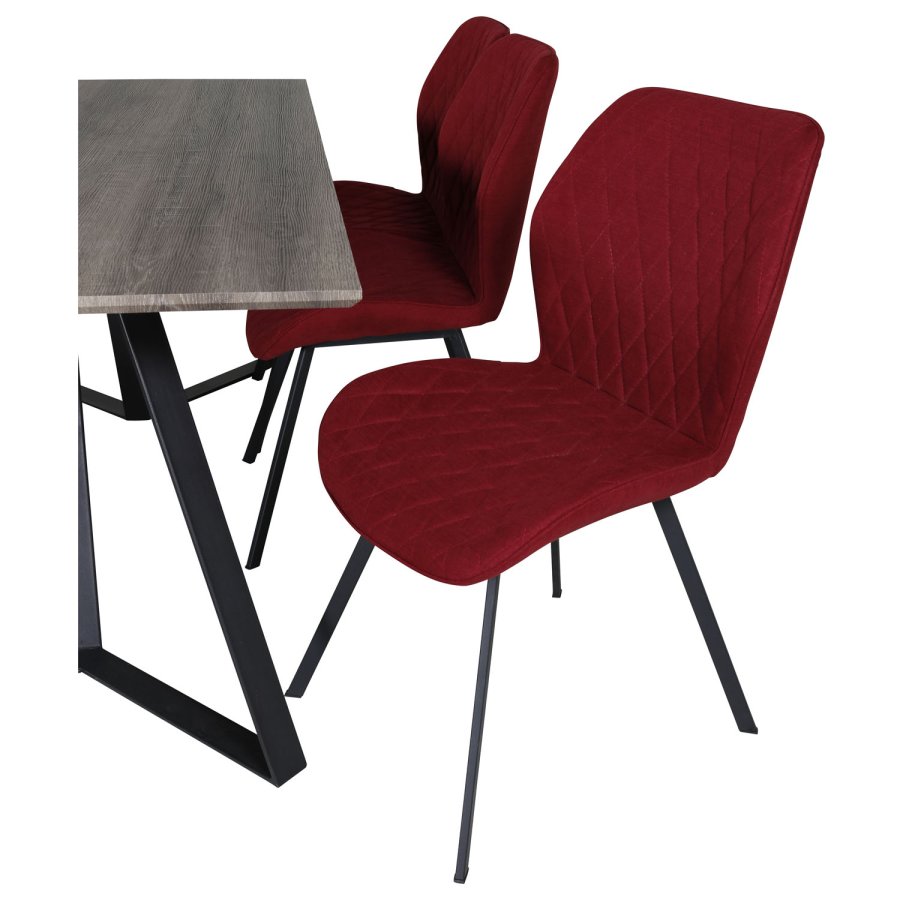 VENTURE DESIGN Marina Matbordsset, med 6 Stolar - Gr Fanér / Svart Metall och Rött Tyg / Svart Metall