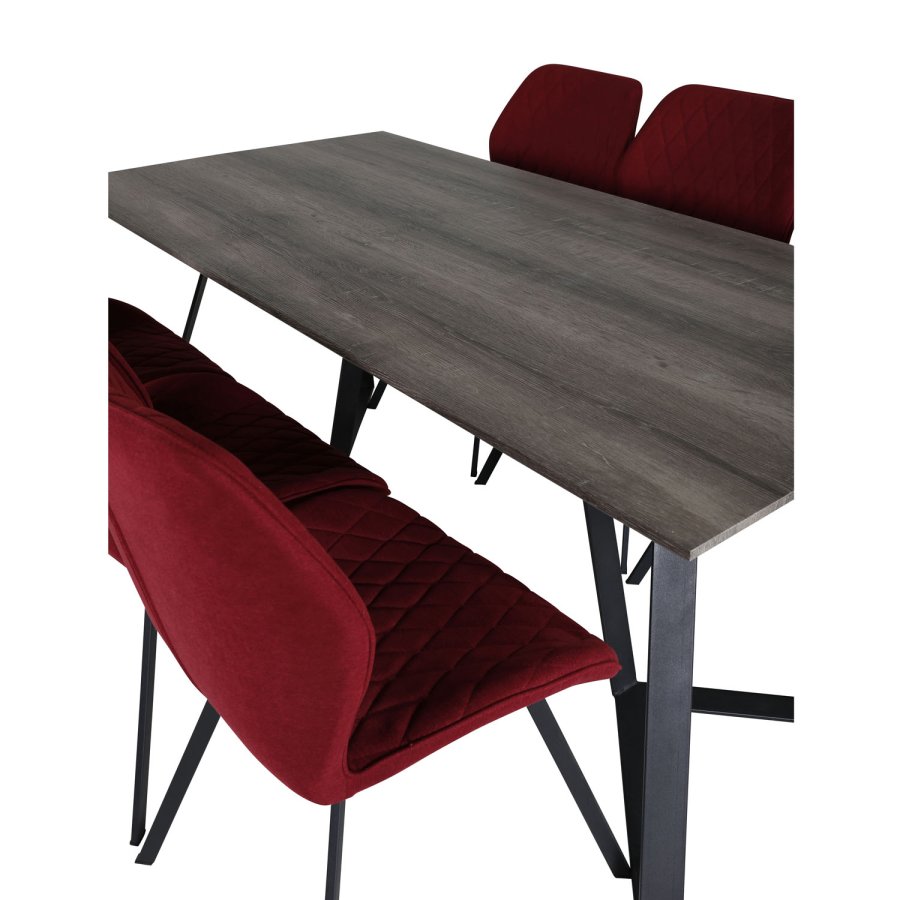 VENTURE DESIGN Marina Matbordsset, med 6 Stolar - Gr Fanér / Svart Metall och Rött Tyg / Svart Metall