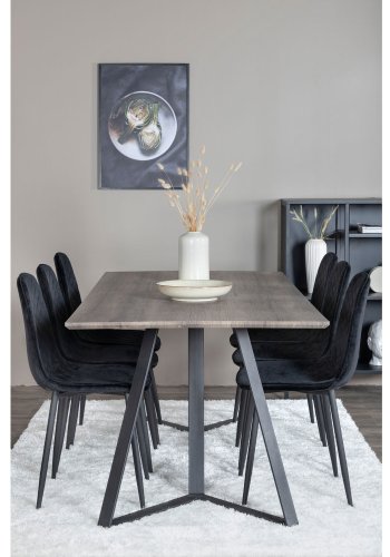 VENTURE DESIGN Marina spisebordsst, m. 6 stole - gr finer/sort metal og sort fljl/sort metal