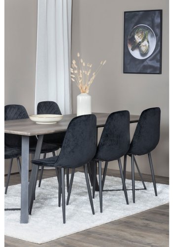 VENTURE DESIGN Marina spisebordsst, m. 6 stole - gr finer/sort metal og sort fljl/sort metal
