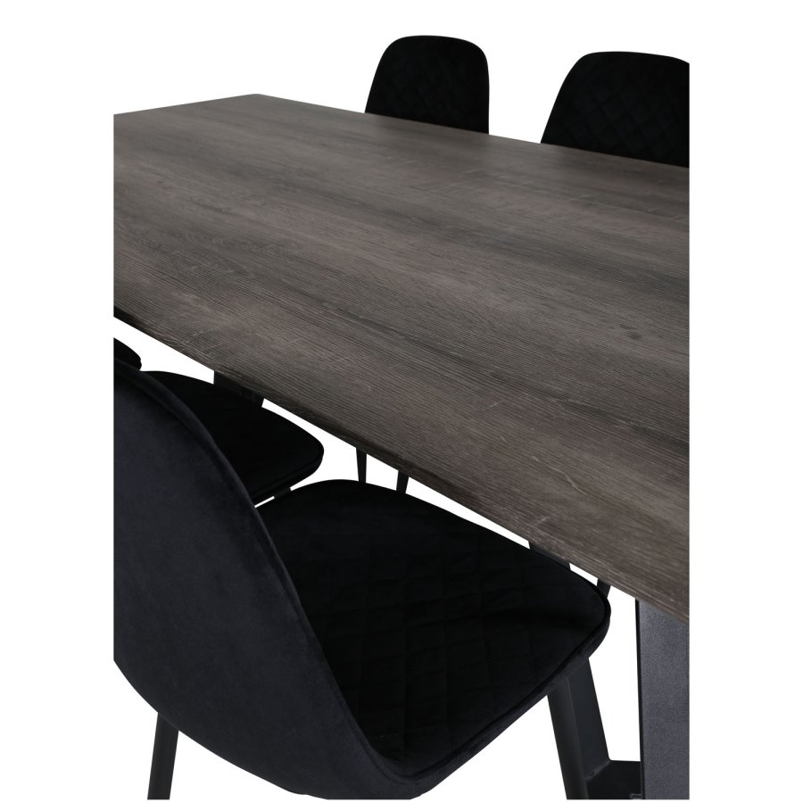 VENTURE DESIGN Marina spisebordsst, m. 6 stole - gr finer/sort metal og sort fljl/sort metal