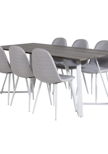 VENTURE DESIGN Marina spisebordsst, m. 6 stole - gr finer/hvid metal og gr stof/hvid metal