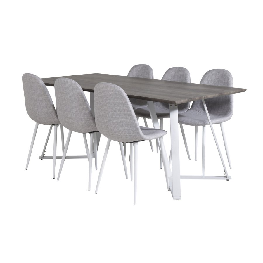 VENTURE DESIGN Marina spisebordsst, m. 6 stole - gr finer/hvid metal og gr stof/hvid metal