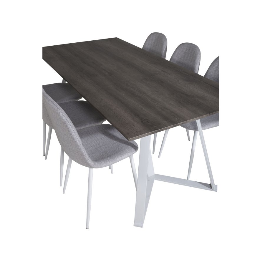 VENTURE DESIGN Marina spisebordsst, m. 6 stole - gr finer/hvid metal og gr stof/hvid metal