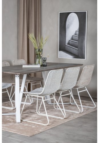 VENTURE DESIGN Marina spisebordsst, m. 6 stole - gr finer/hvid metal og hvid rattan/hvid metal
