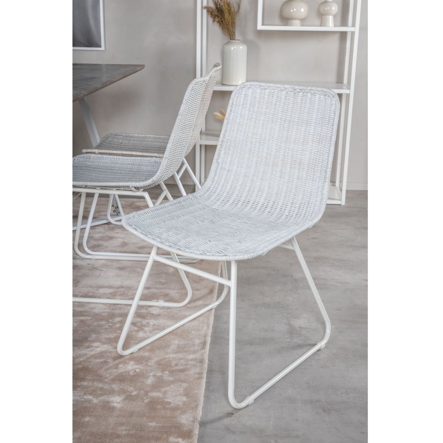 VENTURE DESIGN Marina spisebordsst, m. 6 stole - gr finer/hvid metal og hvid rattan/hvid metal